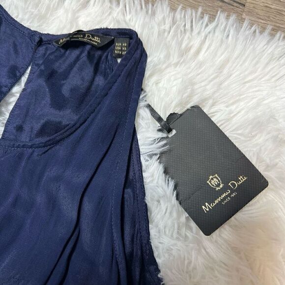 Massimo Dutti Maxi Dress Bridesmaid Flowy Lightweight Sleeveless Size XS Navy Bl - Picture 5 of 15
